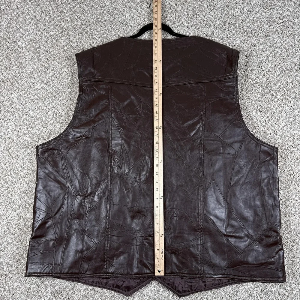 KingSize Leather Vest Mens 4XL Tall Brown Quilt Lined Patchwork‎ Western